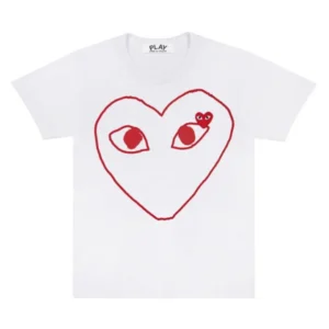 PLAY WHITE T-SHIRT WITH RED OUTLINE HEART